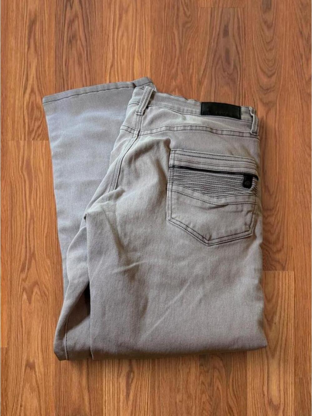 Mens Grey Brown Fried Denim Y2K Jeans Faded Slim Fit Streetwear Pants 34x30